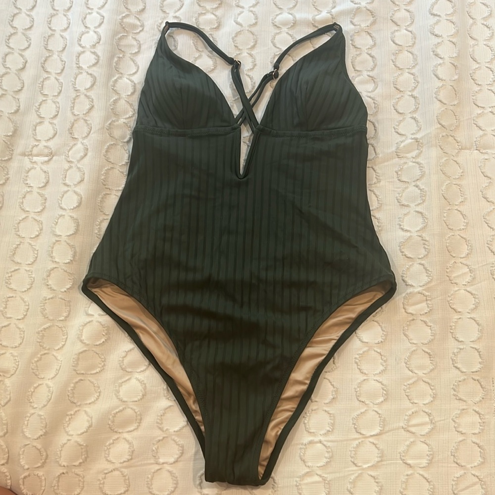 Green Plunge Neck One Piece Bathing suit